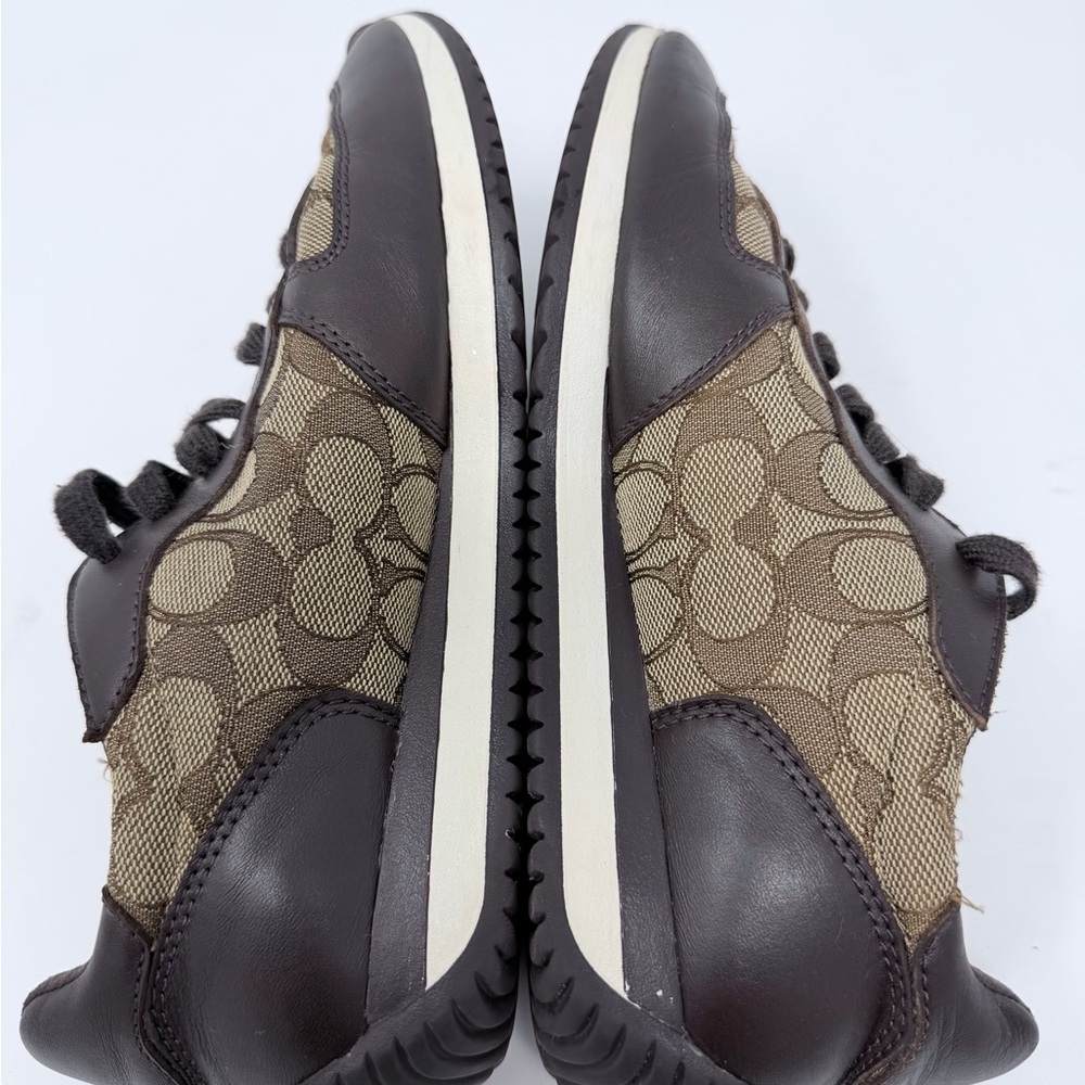 Coach Farrah Signature Jacquard Brown and Tan Lace-Up Sneakers size 8,5 - Picture 7 of 9